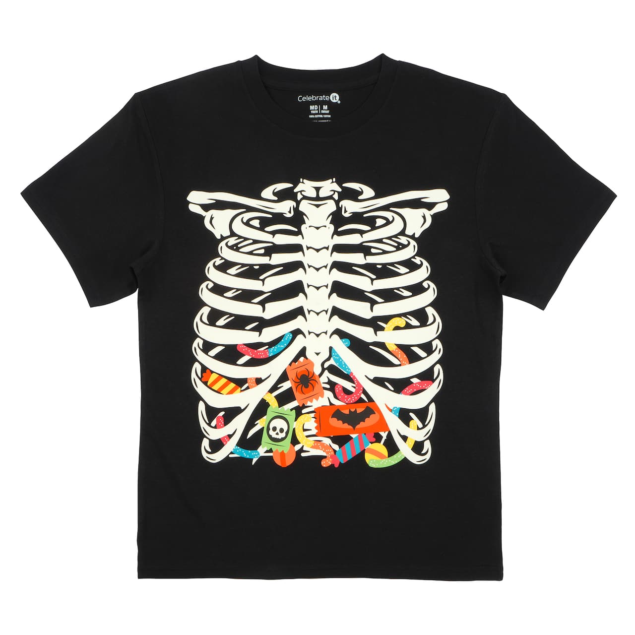 Black Ribcage with Candy Youth Crew Neck T-Shirt by Celebrate It™